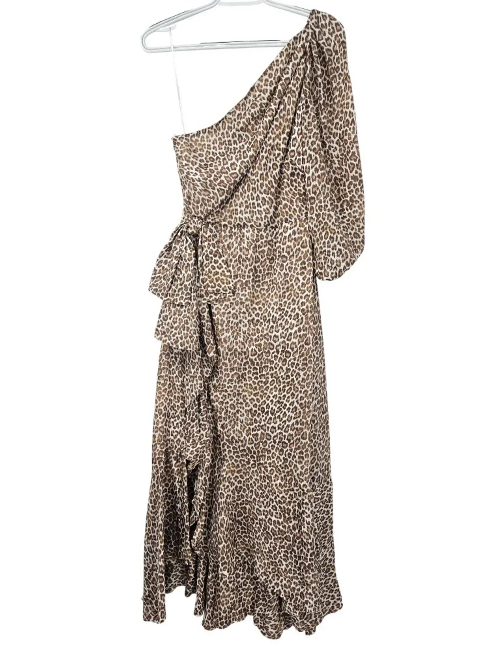 J. Crew One Shoulder Ruffle Hem Maxi Dress In Leopard Women's Size 2 NEW Preppy